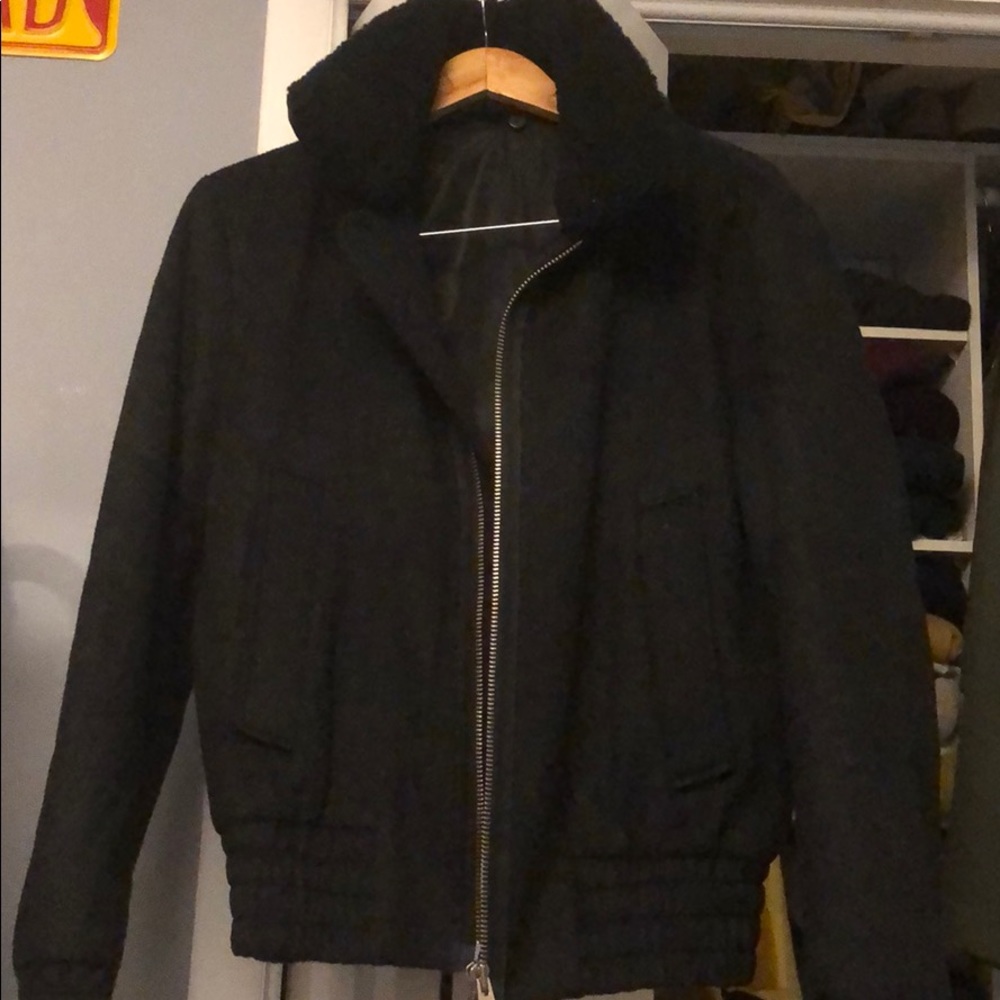 Ami sherling topcollar wool jacket in charcoal